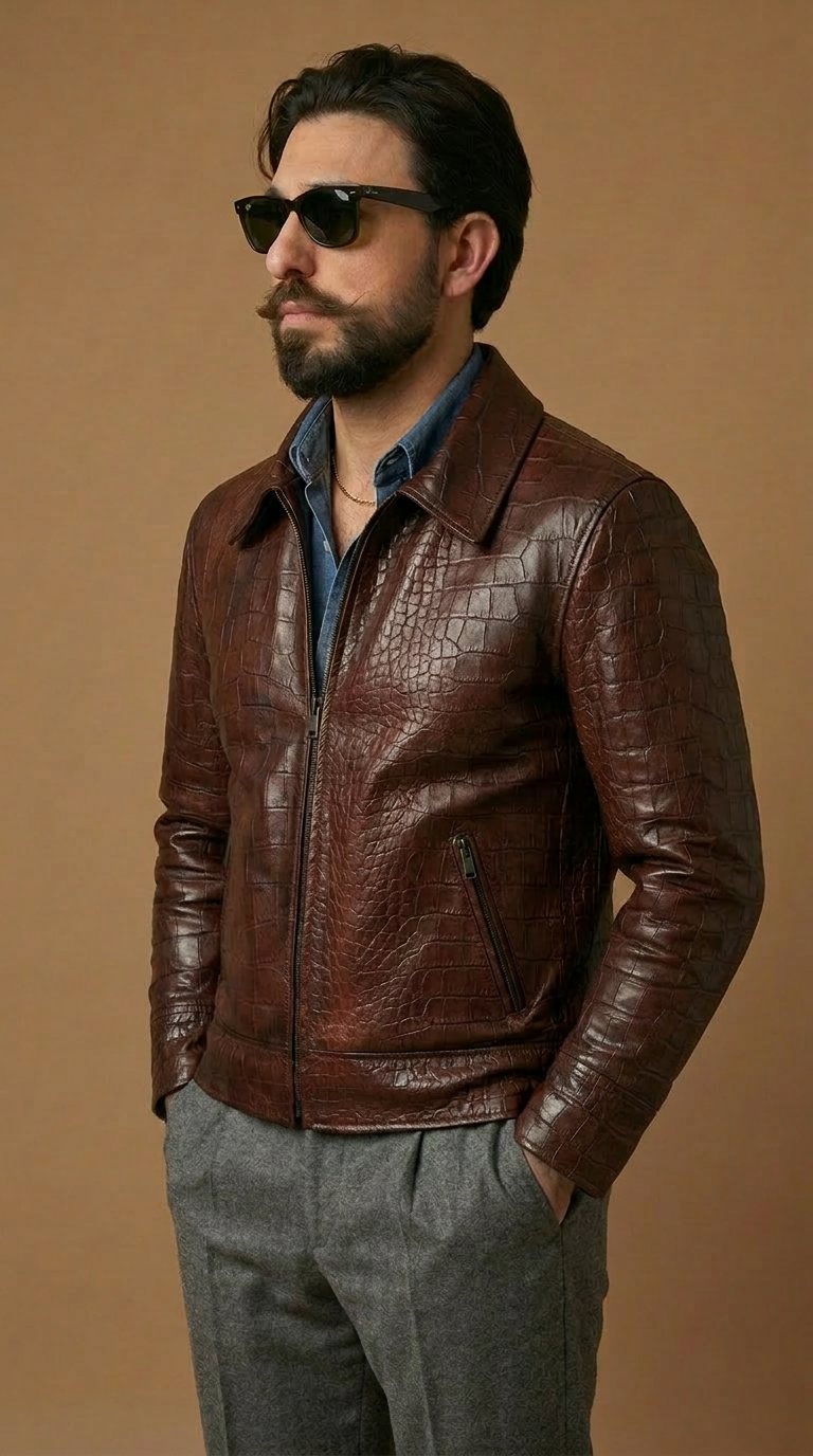 "Heritage rider Jacket" stampa cocco tinto a mano effetto mogano