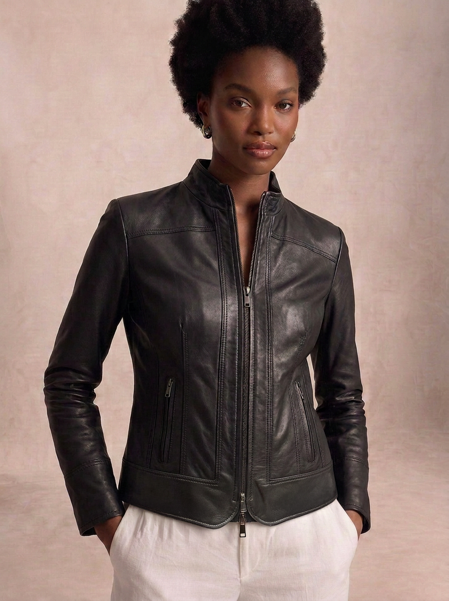 Giacca biker in pelle donna "Dama" — agnello nappa luxury