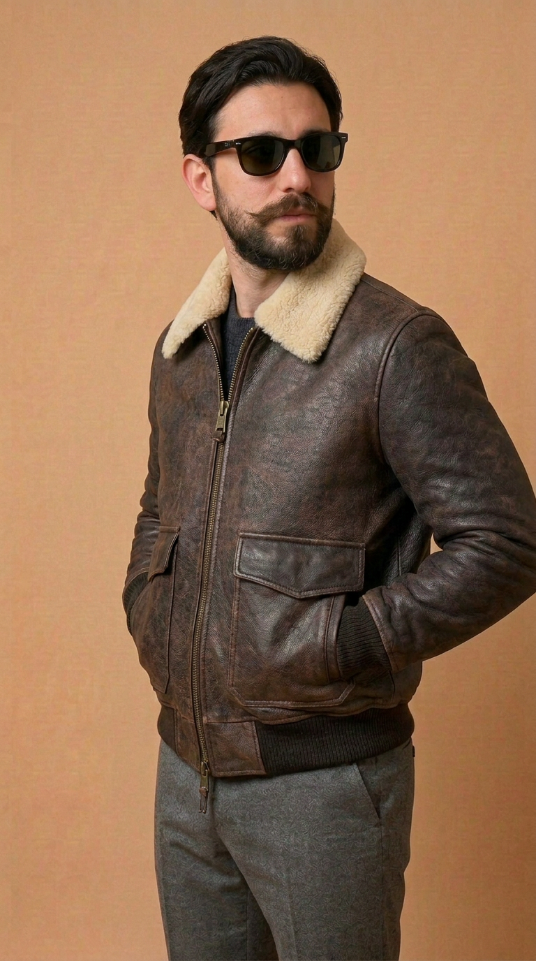 « Veste aviateur en peau lainée »