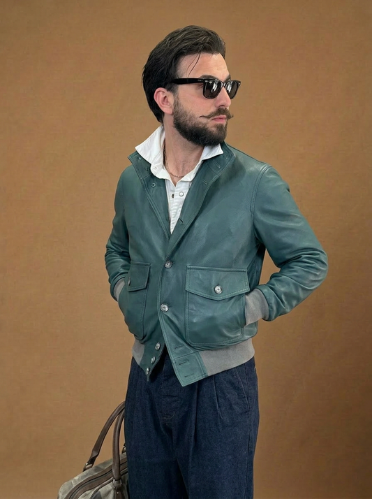 “Brera” in pelle di agnello pieno fiore naturale Luxury verde petrolio