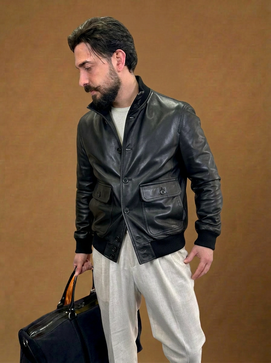 “Brera” Bomber in vera pelle agnello extra morbida