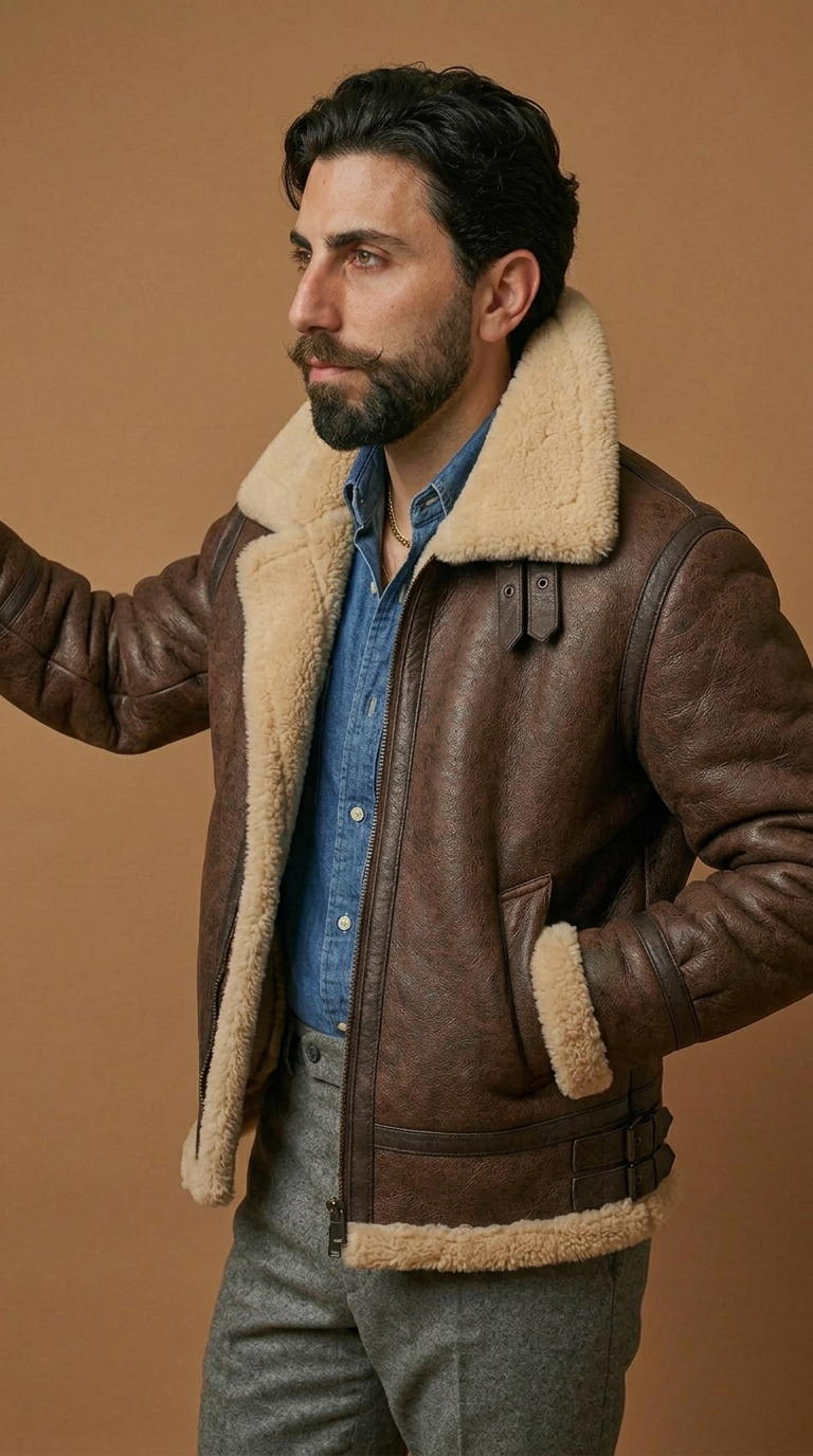 Giubbotto aviatore shearling in pelle uomo "Locatelli" — B3