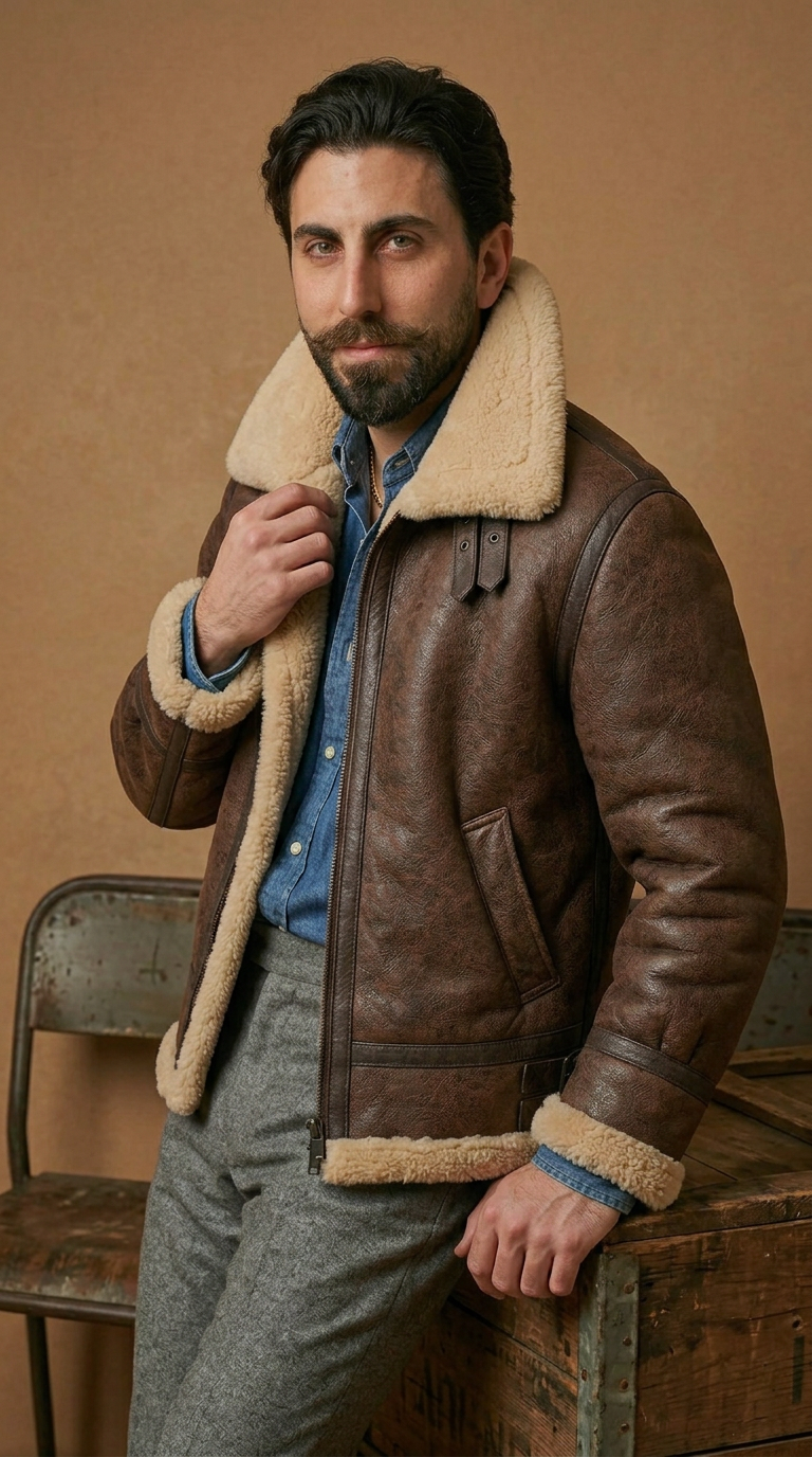 Giubbotto aviatore shearling in pelle uomo "Locatelli" — B3