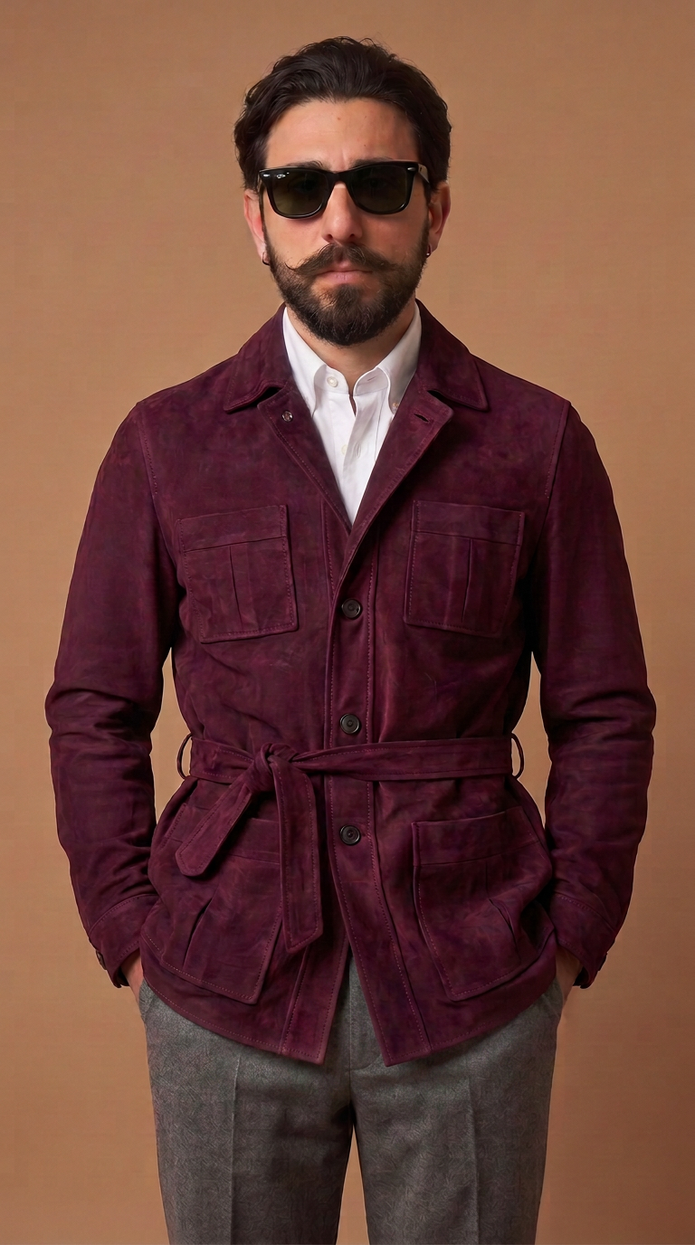 Sahariana in pelle scamosciata Bordeaux uomo "Partenope"