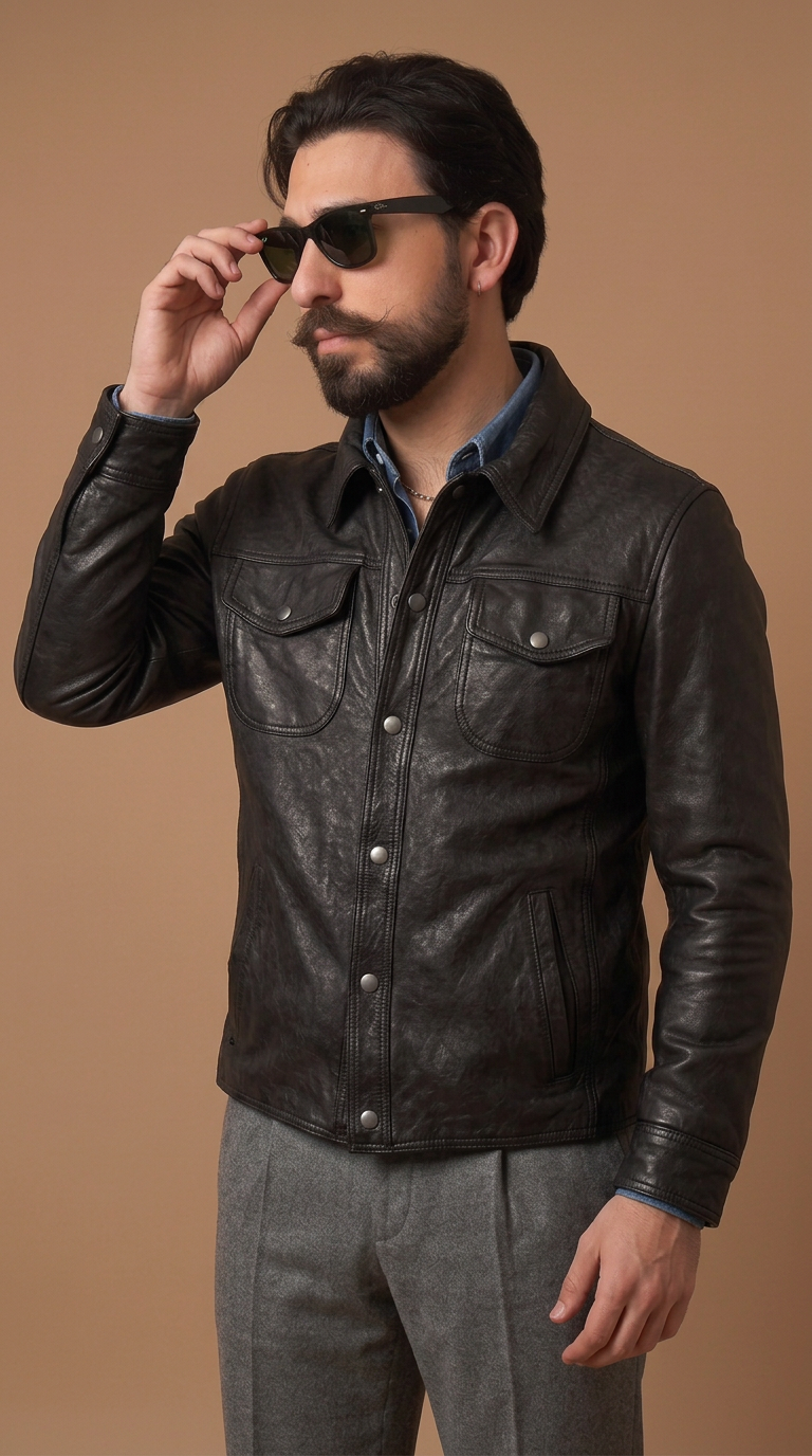 Camicia in pelle uomo "Versante" — lavata