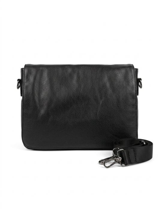 "Messanger Bag" in vitello nero grana naturale