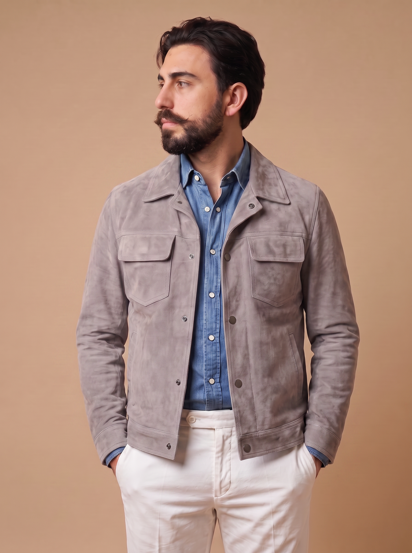 Giacca in camoscio grigio chiaro "Brando"