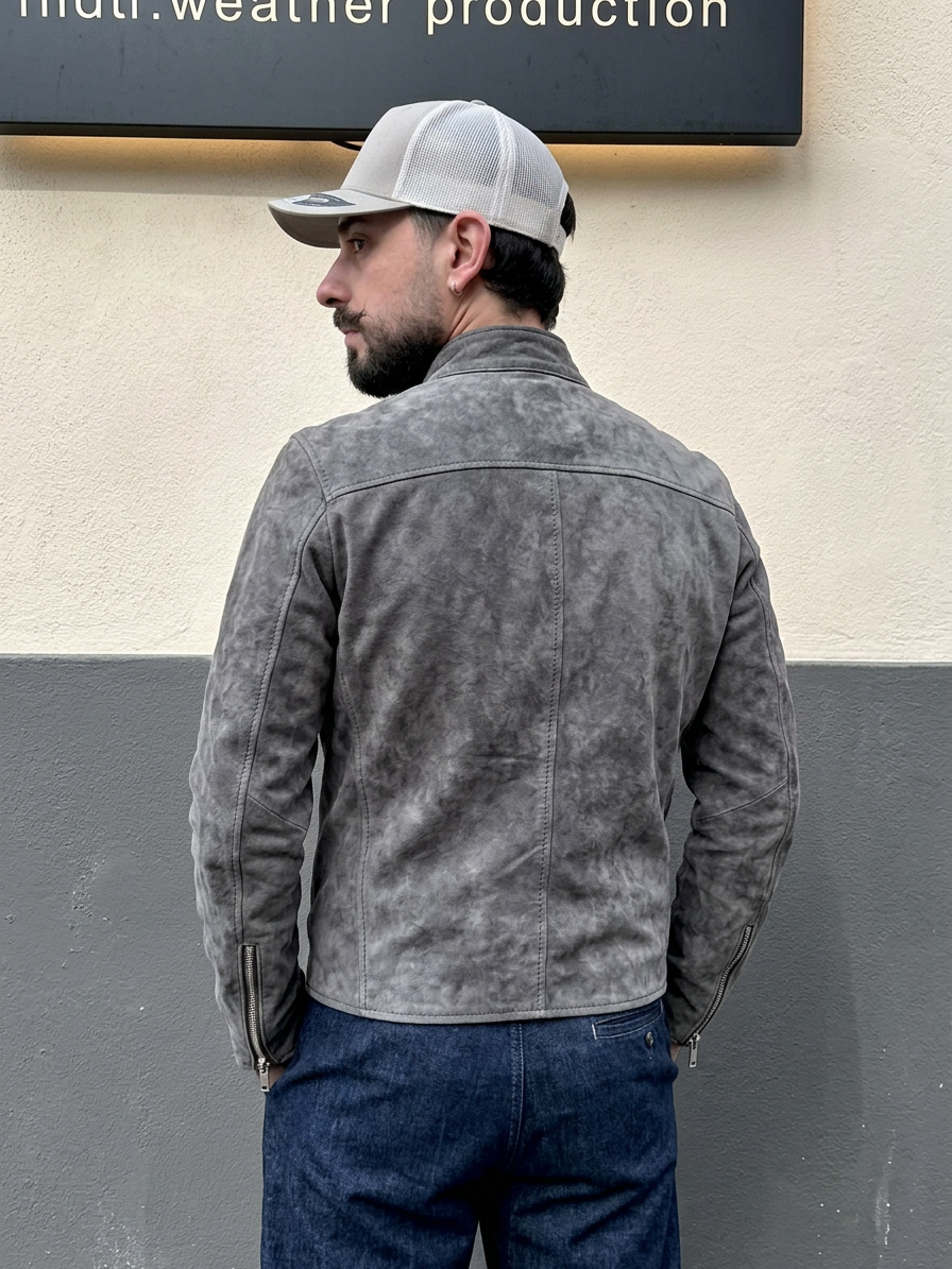 "Biker Rivetti" in pelle di agnello sfiorata vintage