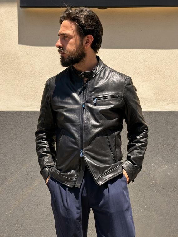 "Rebel"Biker in Pelle di Agnello Lavata