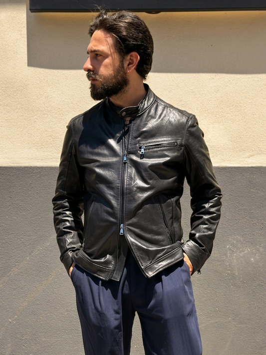 "Rebel"Biker in Pelle di Agnello Lavata