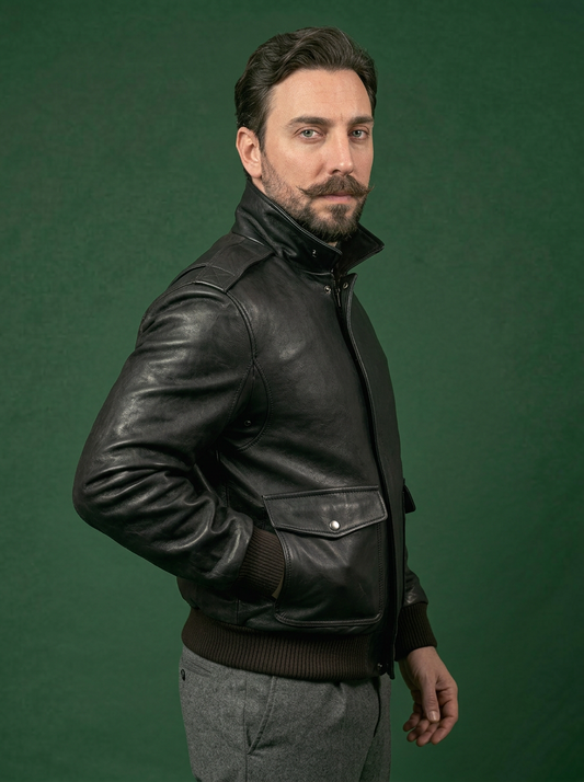 “Falconer” Aviatore in pelle  vera nera Vegetale