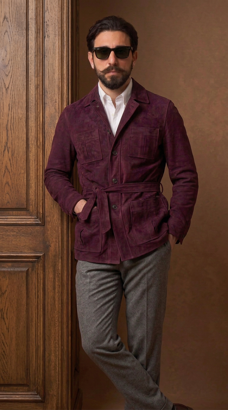 Sahariana in pelle scamosciata Bordeaux uomo "Partenope"