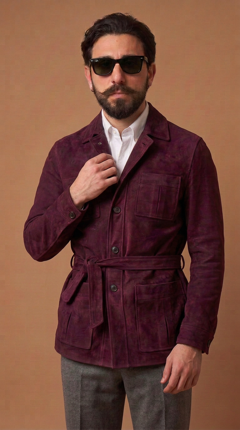 Sahariana in pelle scamosciata Bordeaux uomo "Partenope"