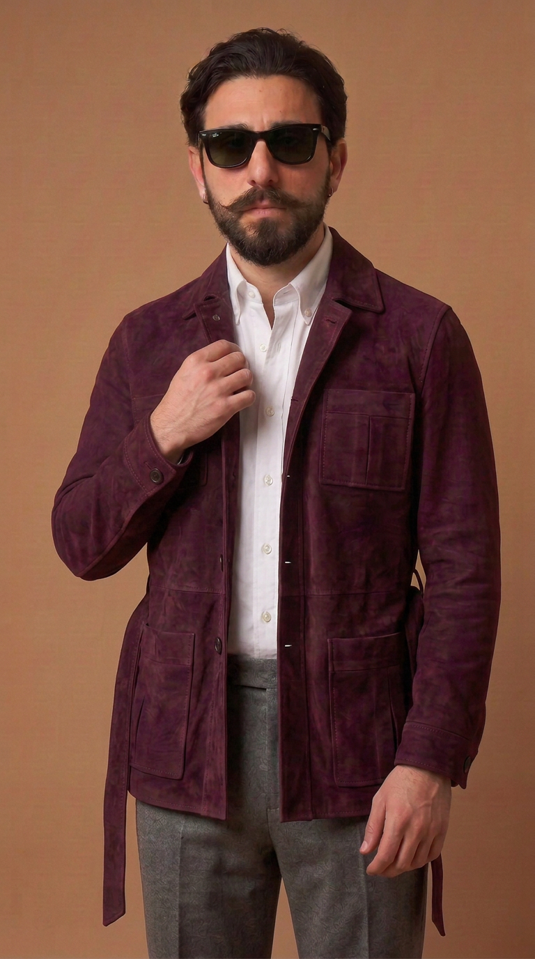 Sahariana in pelle scamosciata Bordeaux uomo "Partenope"