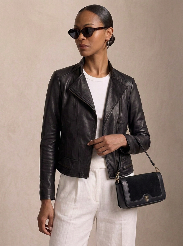 Chiodo in pelle donna "Ruby" — Nappa nera Luxury