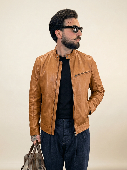 “Biker Rebel” in pelle naturale cognac