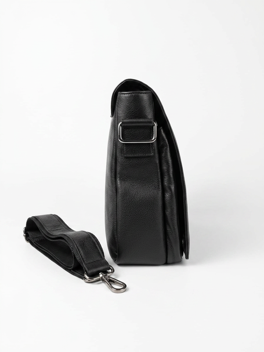"Messanger Bag" in vitello nero grana naturale