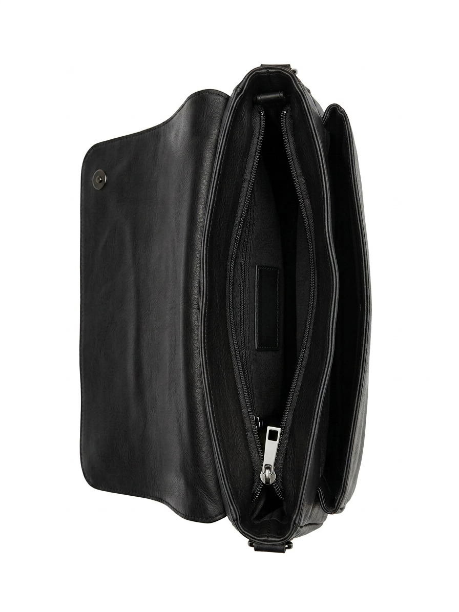 "Messanger Bag" in vitello nero grana naturale