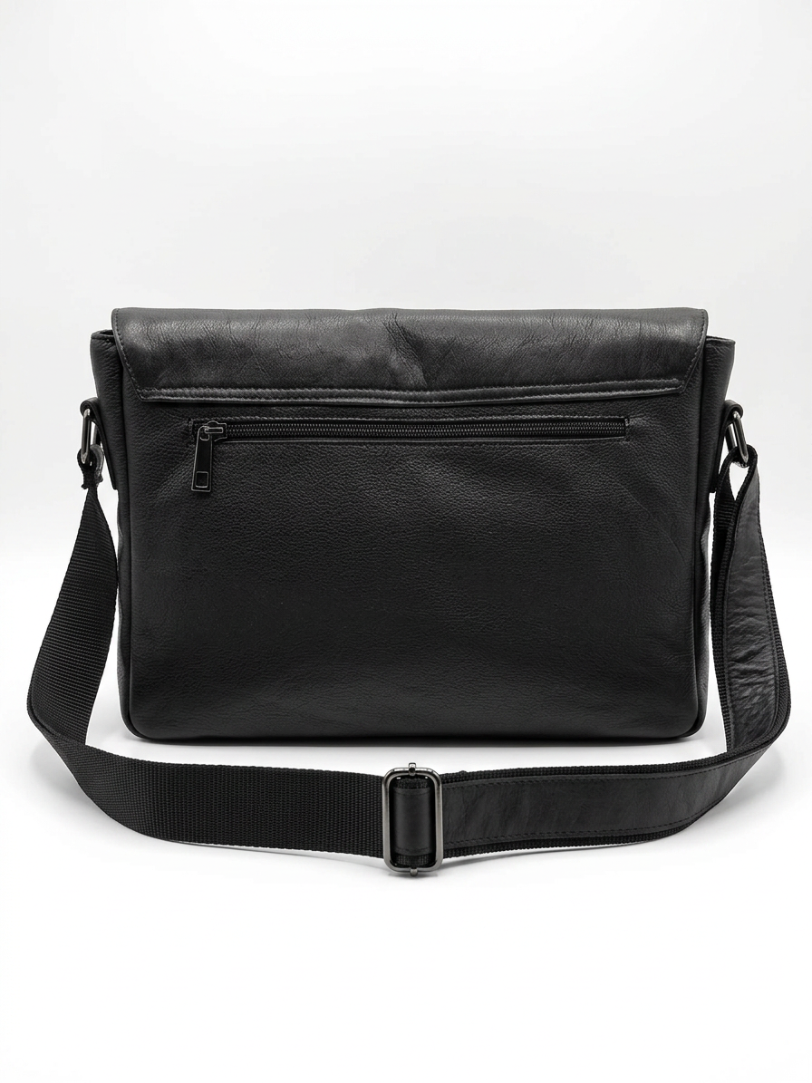 "Messanger Bag" in vitello nero grana naturale