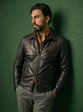 Giacca biker in pelle uomo "Heritage Rider" — testa di moro