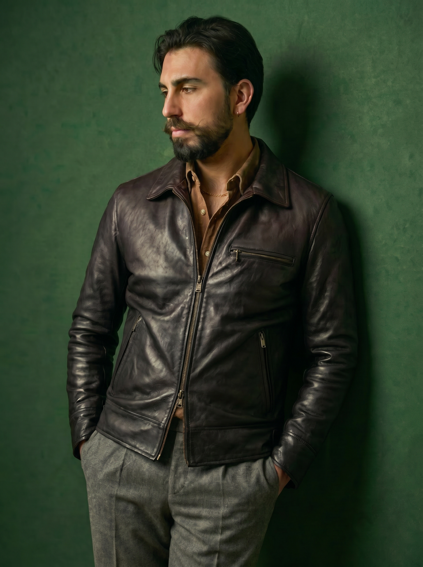 Giacca biker in pelle uomo "Heritage Rider" — testa di moro
