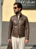 Giacca biker in pelle uomo "Stallion" — nappa vintage primo fiore extra morbida