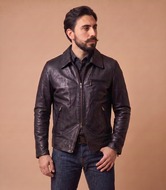 "Heritage Rider" cuir d'agneau pleine fleur au tannage végétal noir