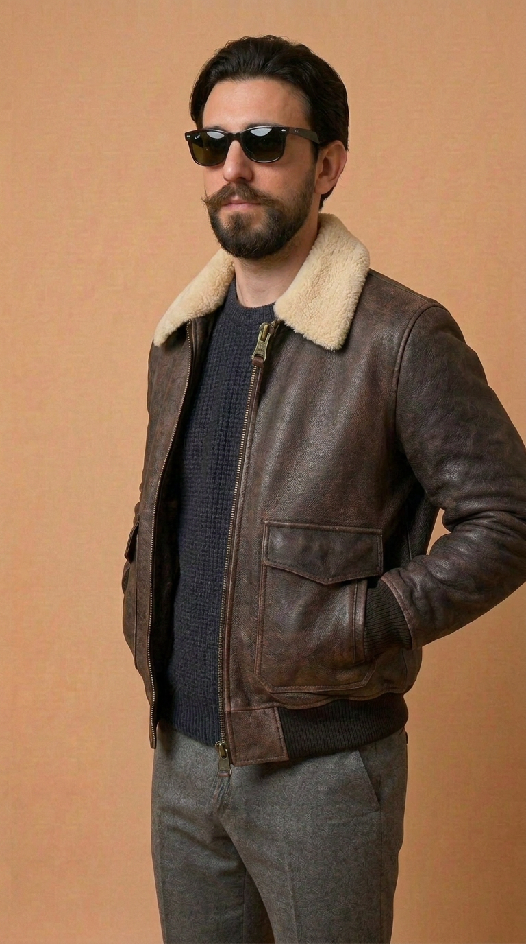 « Veste aviateur en peau lainée »