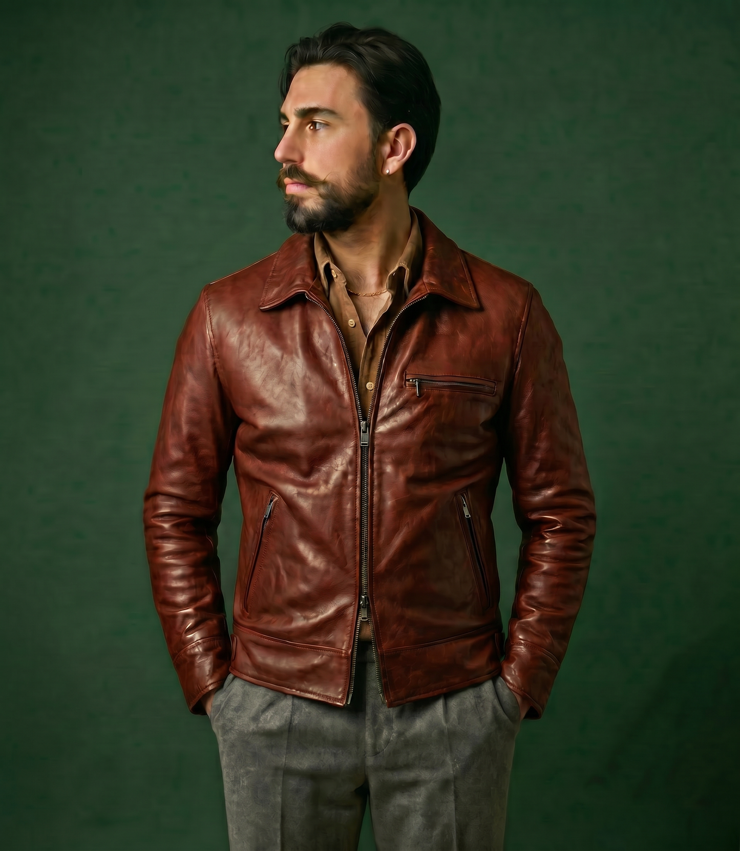 Giacca biker in pelle uomo "Heritage Rider" — vitello pull up