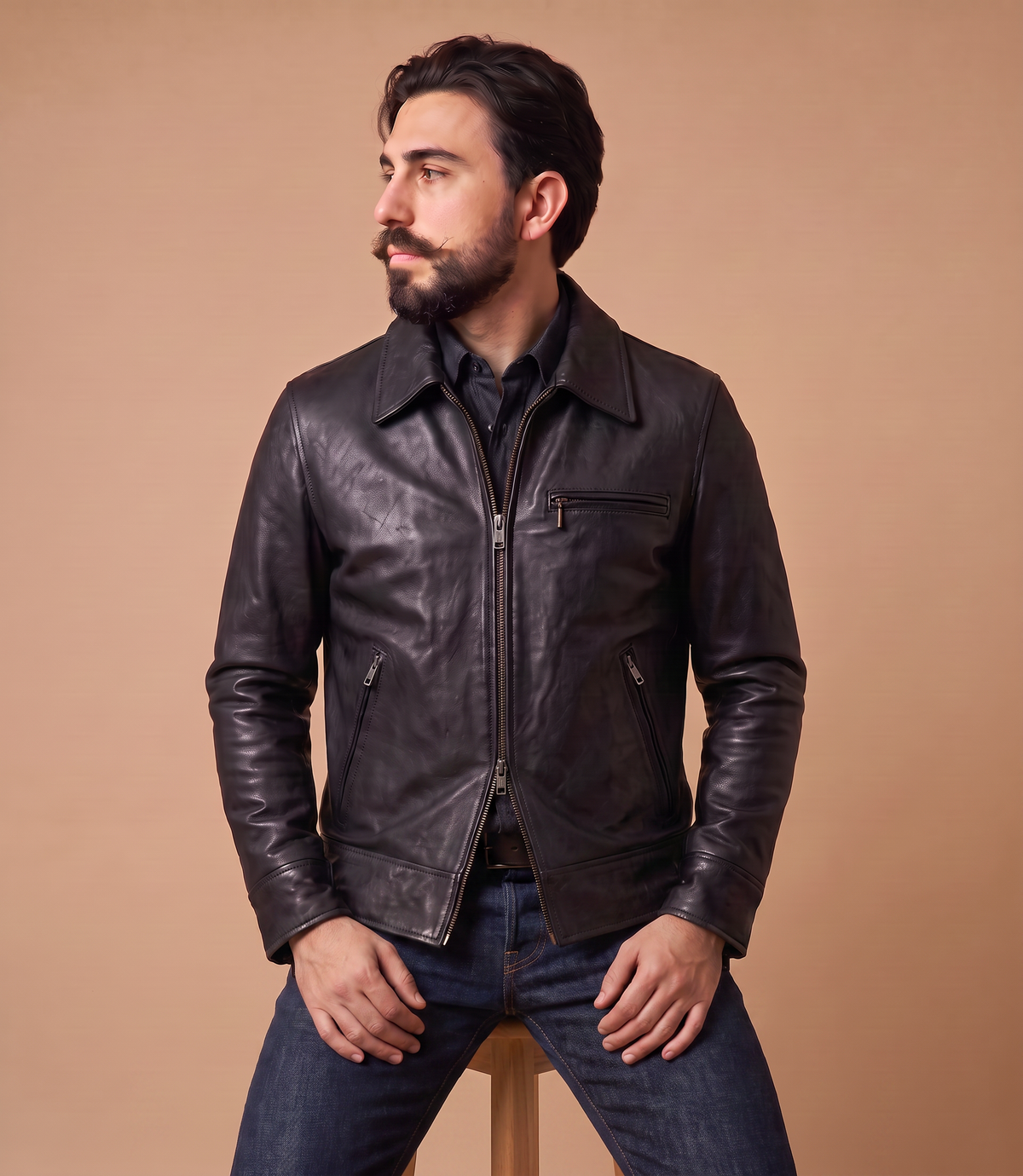 "Heritage Rider" vegetable-tanned black lambskin