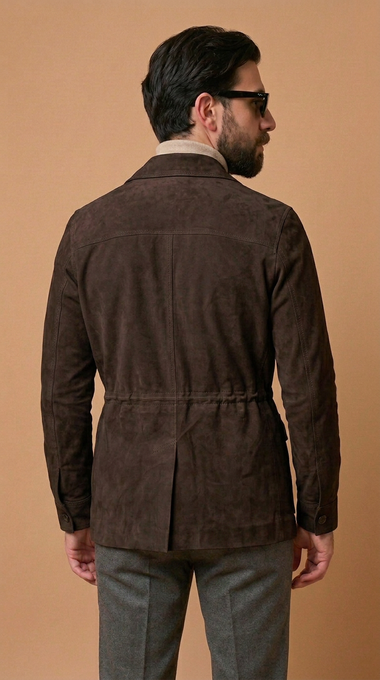 Sahariana in pelle scamosciata uomo "Mediterranea" — capretto testa di moro