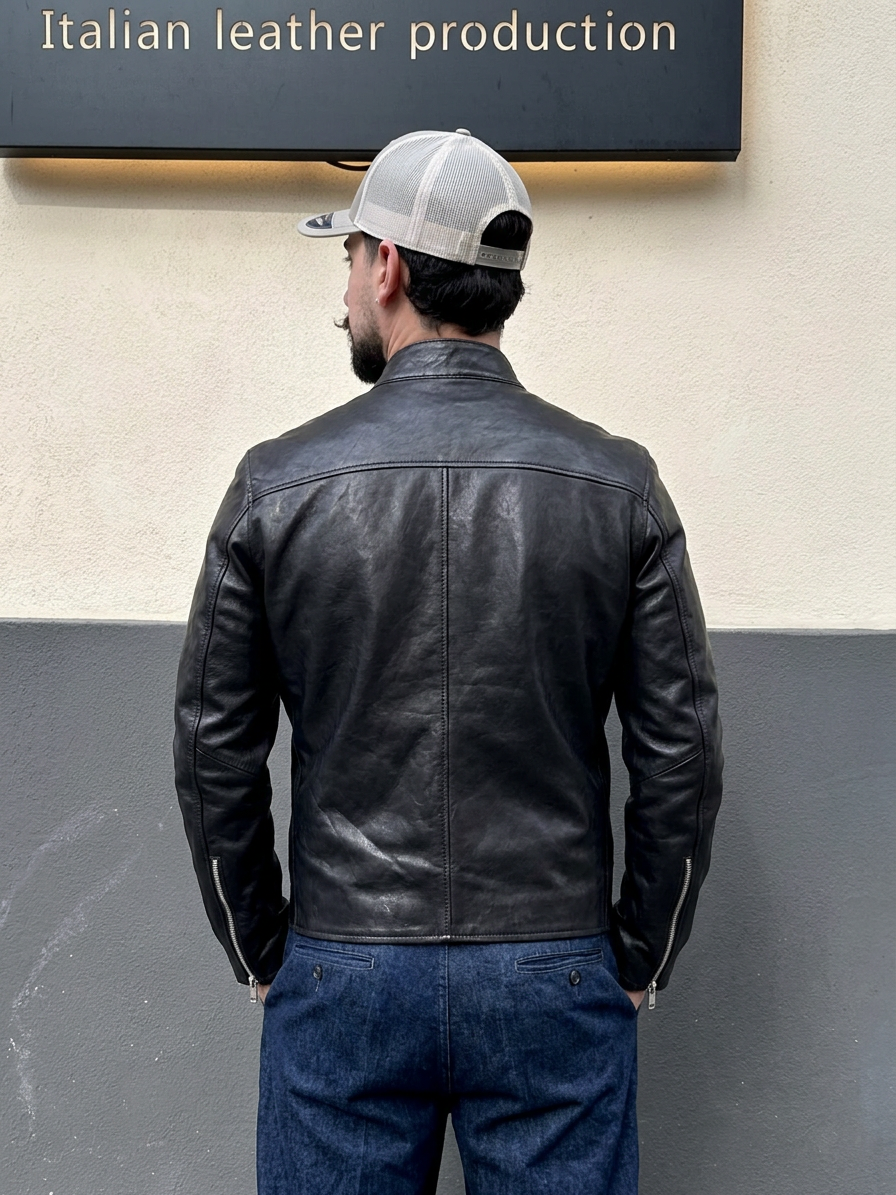 Waxy full-grain lambskin "Rivetti Biker"