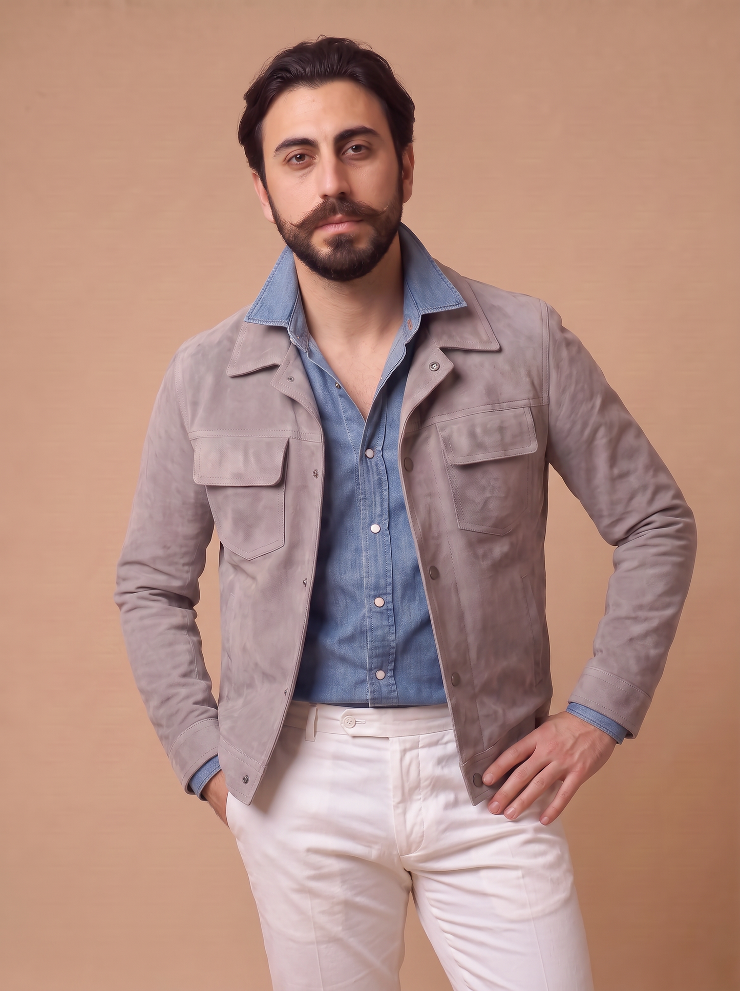 Giacca in camoscio grigio chiaro "Brando"