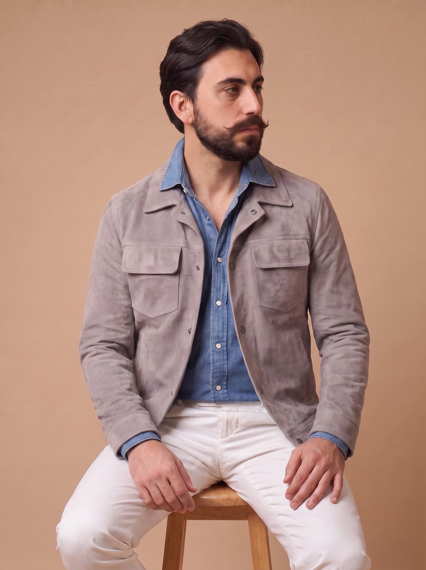 Giacca in camoscio grigio chiaro "Brando"