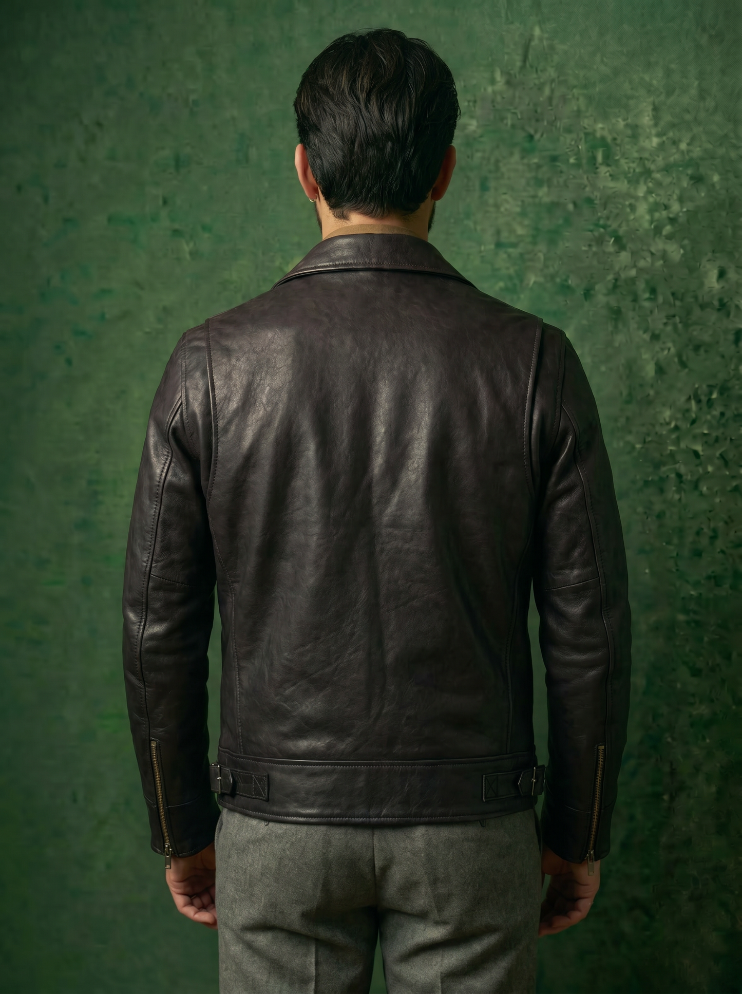 Giacca biker in pelle uomo "Heritage Rider" — testa di moro
