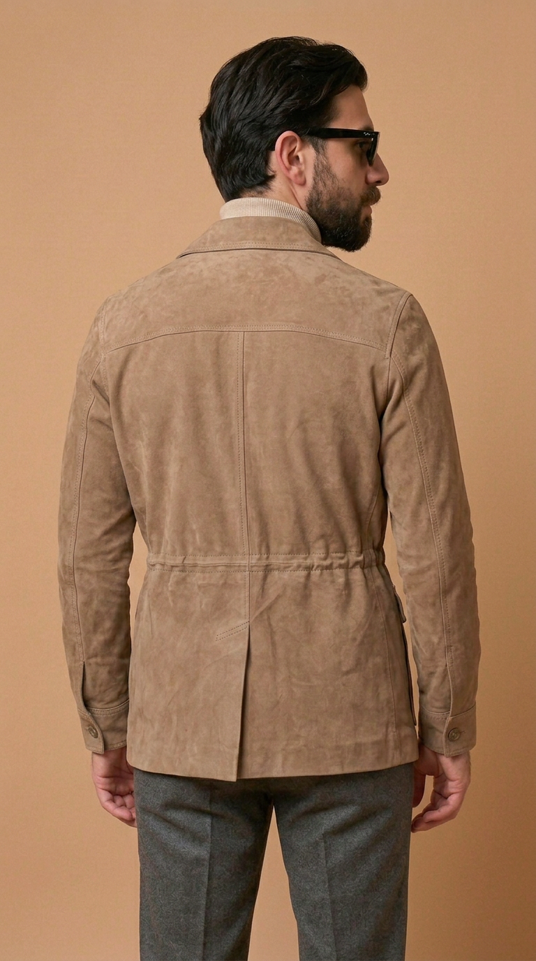 Sahariana in pelle scamosciata uomo "Mediterranea" — capretto