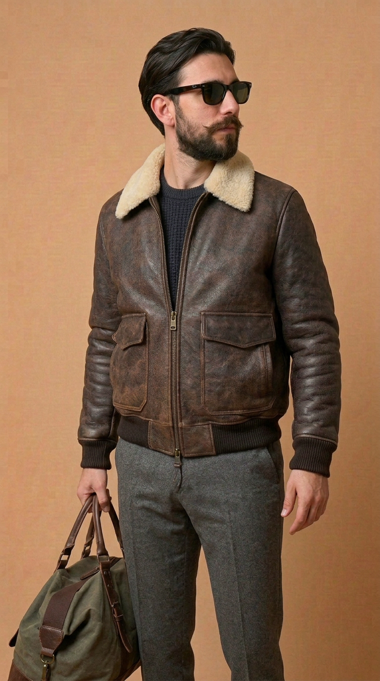 « Veste aviateur en peau lainée »
