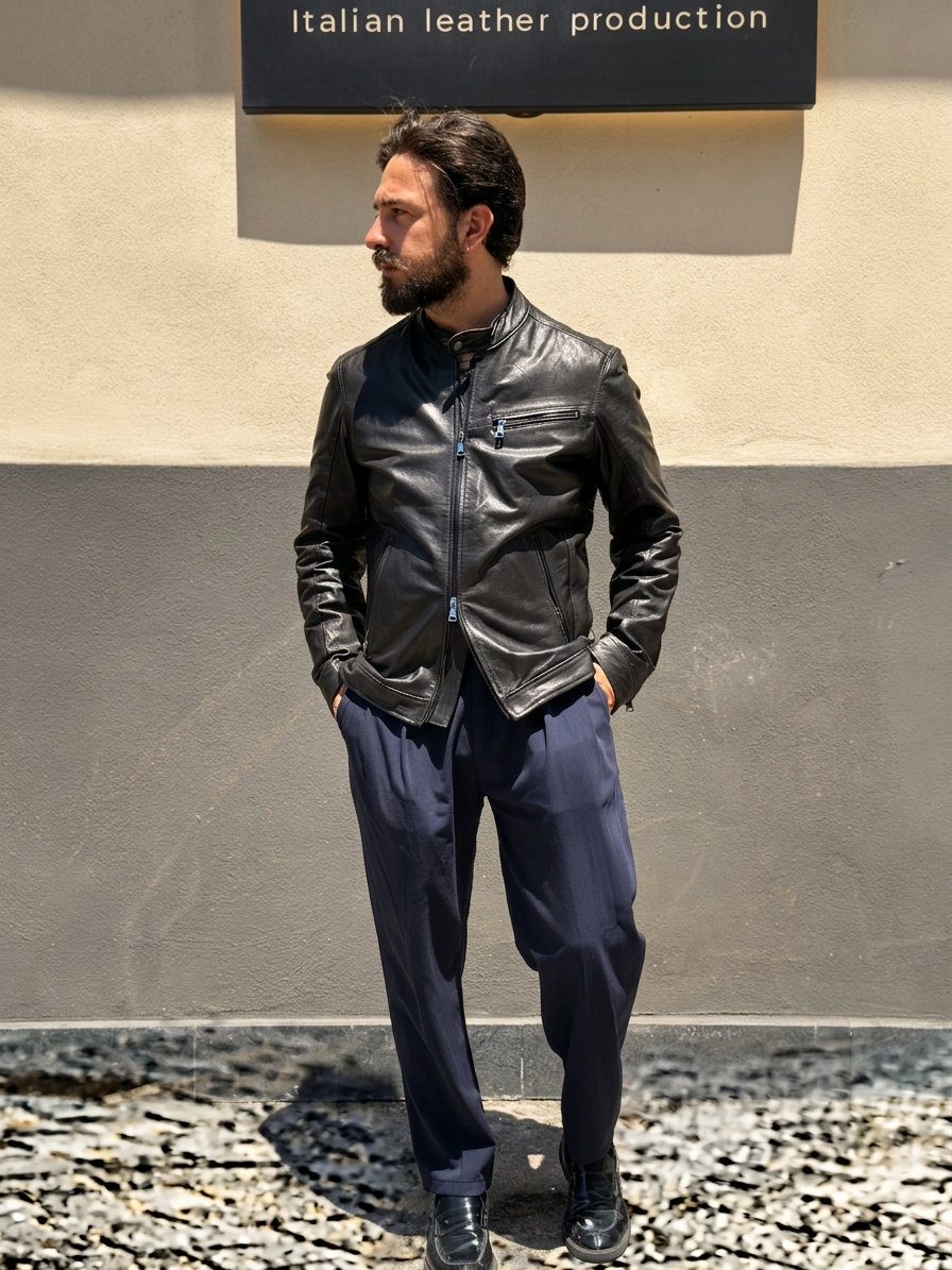 "Rebel"Biker in Pelle di Agnello Lavata