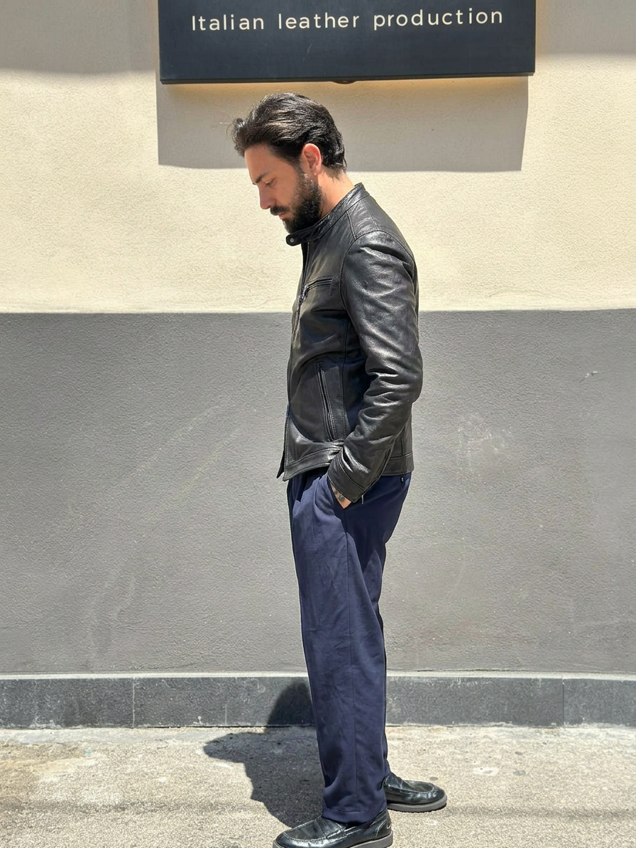 "Rebel"Biker in Pelle di Agnello Lavata