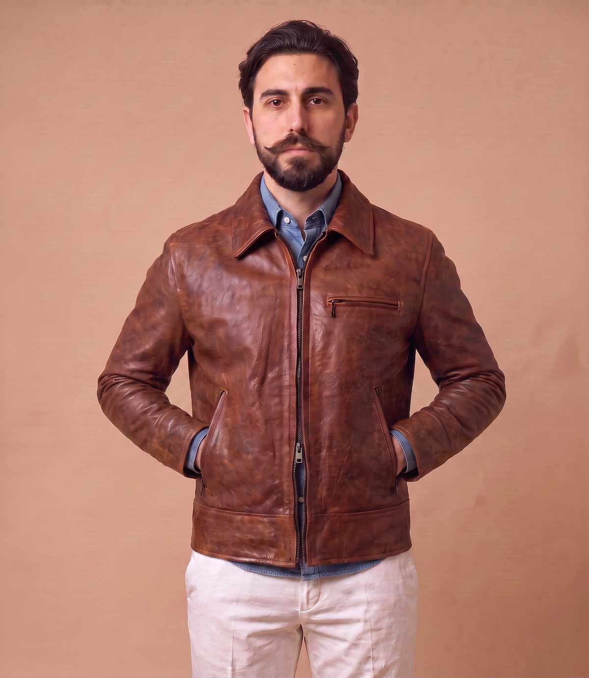 Giacca biker in pelle uomo "Heritage Rider" — vitello pull up