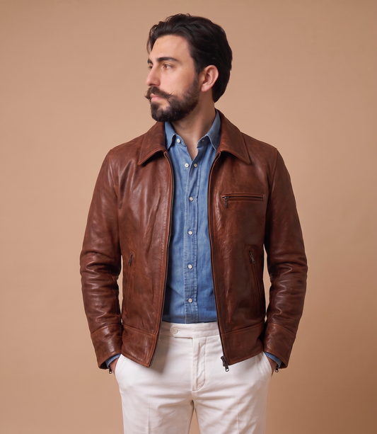 Blouson en cuir de veau pull-up « Heritage rider Jacket »