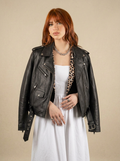Giacca biker in pelle donna "Pantera" — nero slim, concia vegetale