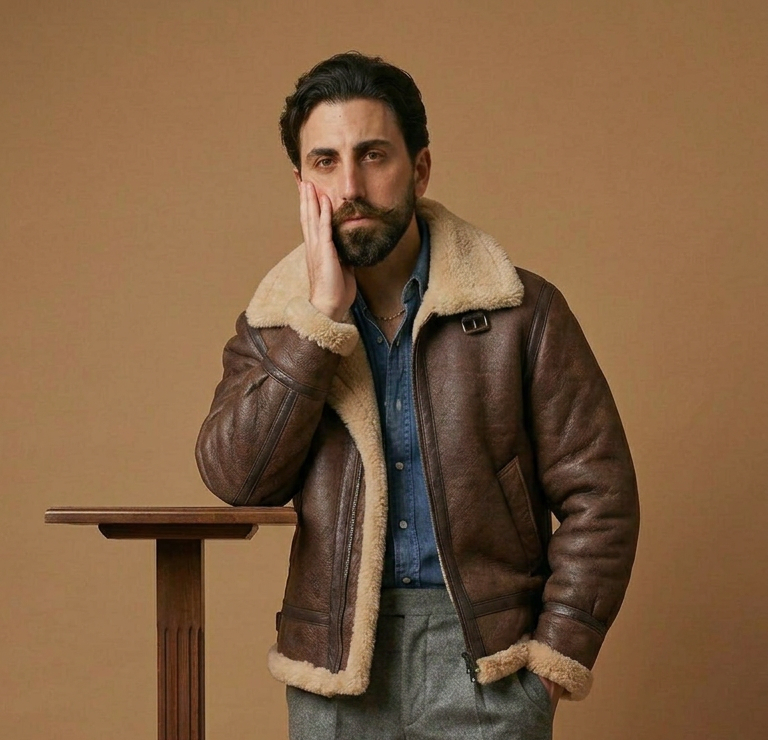 Giubbotto aviatore shearling in pelle uomo "Locatelli" — B3