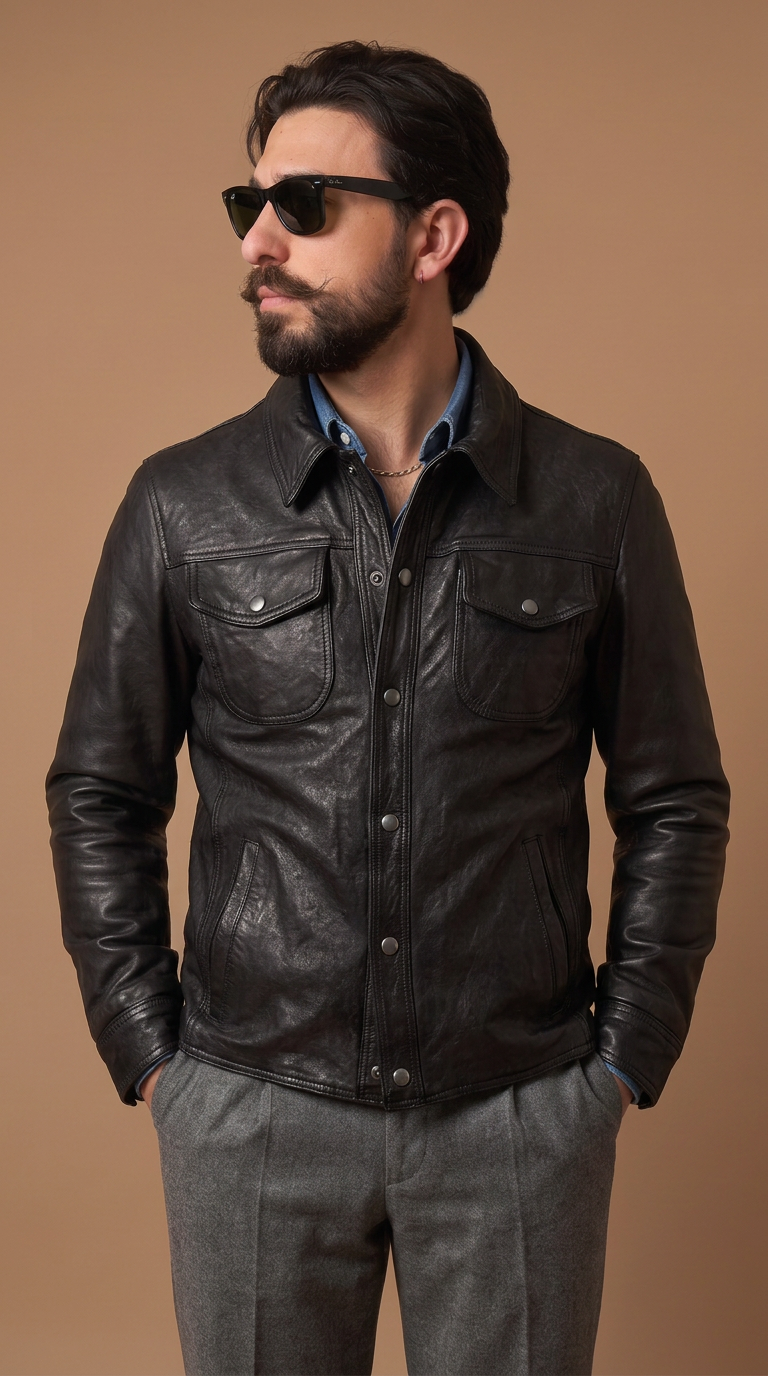 Camicia in pelle uomo "Versante" — lavata