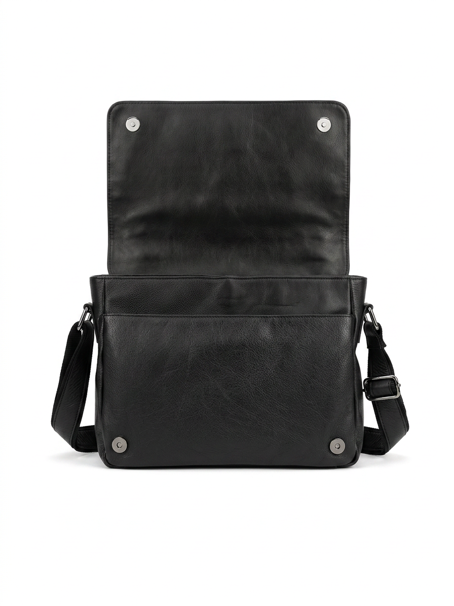 "Messanger Bag" in vitello nero grana naturale