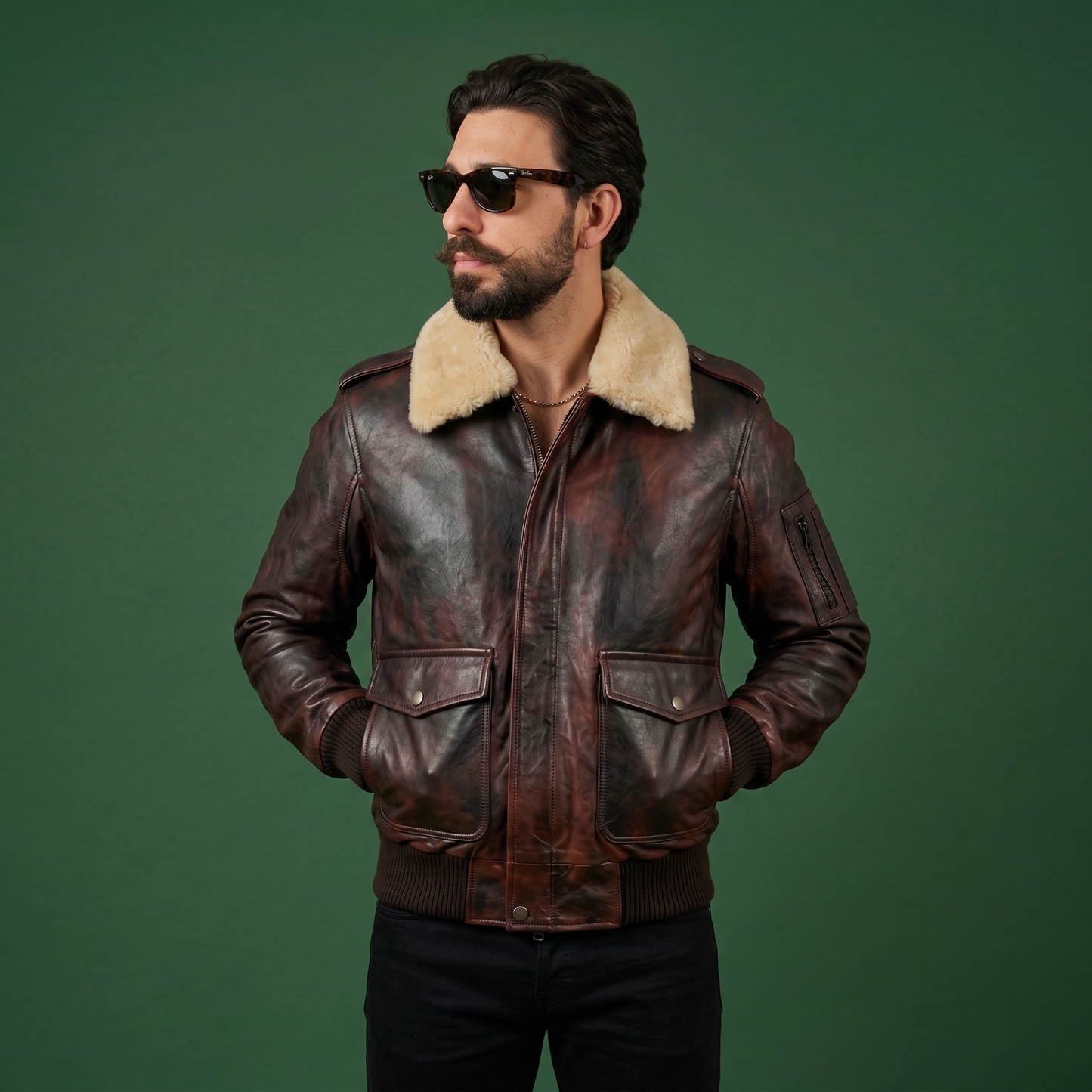 Bomber in pelle Aviazione effetto vintage castagno “Falconer"