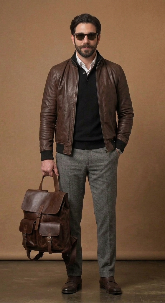 Bomber n pelle testa di moro con zip "Brera"