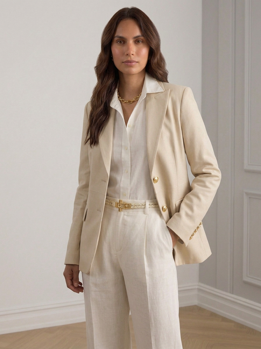 Blazer "Eclissi" en Cuir Nappa Ivoire