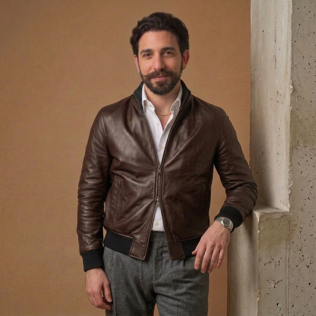 Bomber n pelle testa di moro con zip "Brera"