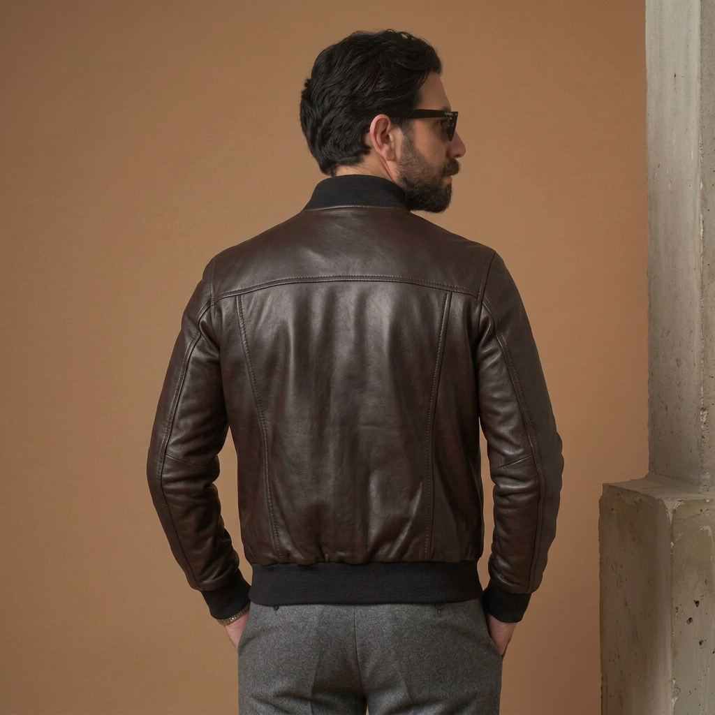 Bomber n pelle testa di moro con zip "Brera"